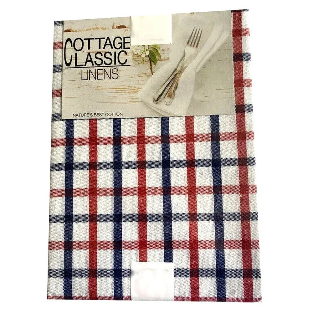 Patriotic Plaid Fabric Tablecloth 4th of July Red White Blue 60x84